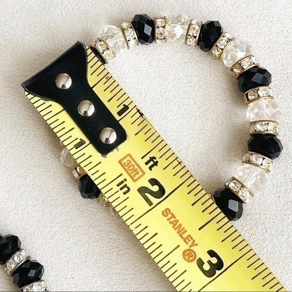 2 Stretch Bracelets Rhinestone Black Crystal Gold - Picture 5 of 5